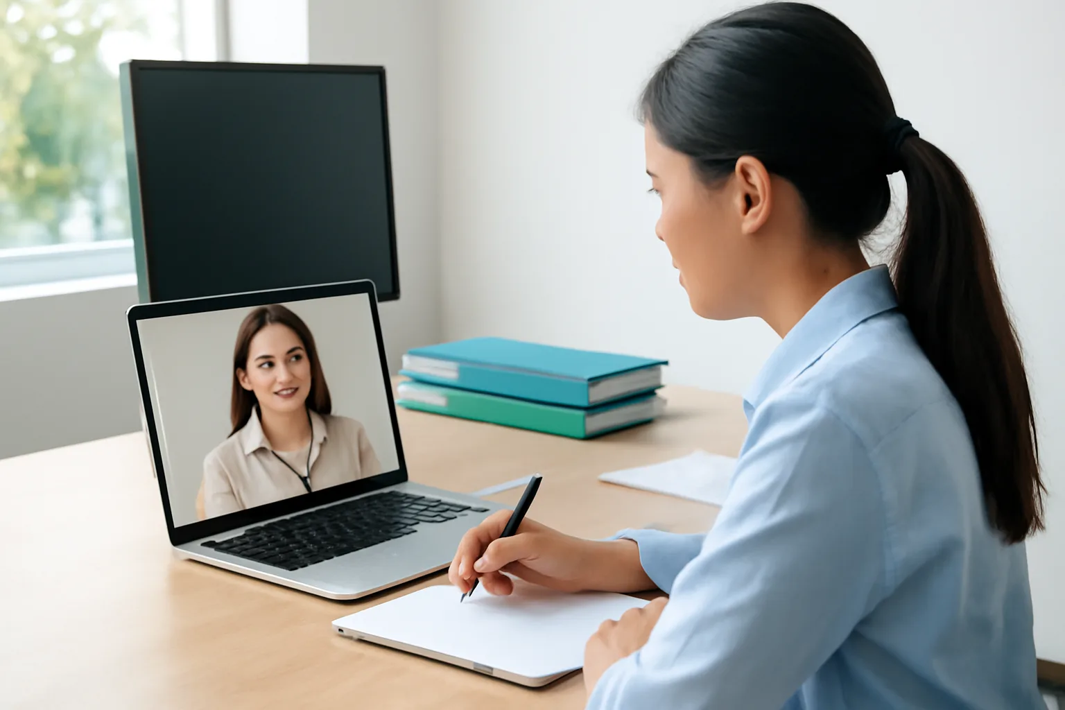 Kế toán hai công ty đối chiếu số liệu công nợ qua cuộc gọi video
